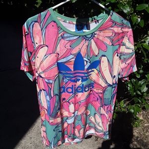 Adidas pink floral shirt size M